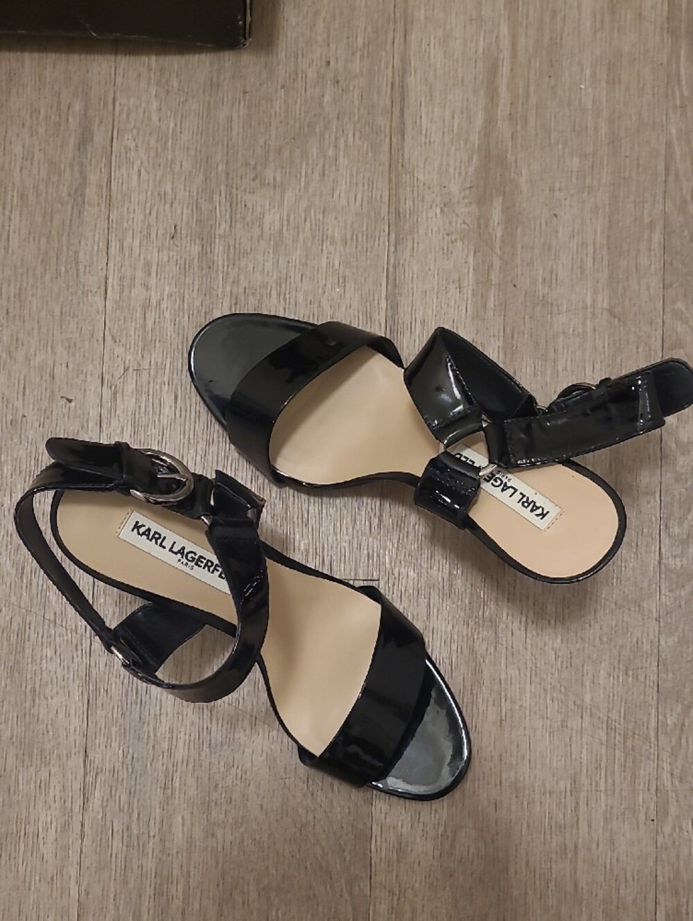 NIB Karl Lagerfeld Black Patent Ankle-Strap Heels - Picture 5 of 7